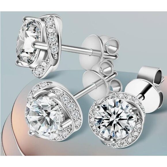 CERTIFIED Genuine Moissanite Diamond 2Ct. Round & Channel Wrap Stud Earrings - Picture 8 of 8